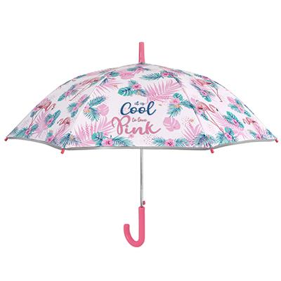 Parapluie long enfant Flamants Roses - Ouverture automatique - avec bordure phosphorescente - Parapluie Fille