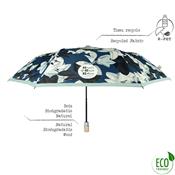 Parapluie pliant et écologique pour femme - Ouverture automatique - Large protection 96 cm - Bleu avec imprimé FLEUR