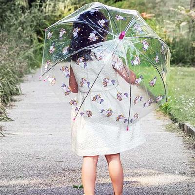 Parapluie cloche transparente fille - Imprimé licornes multicolores