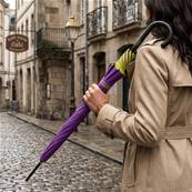 Grand parapluie automatique - Résistant au vent - Avec poignée courbée - Violette Jacinthe