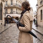 Parapluie en forme de pétale pour femme - Toile tournesol - Ouverture automatique - Noir avec bordure blanche