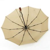 Parapluie compact pour femme - Ouverture automatique - Beige avec poignée en bois