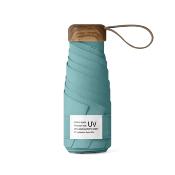 Mini parapluie pliant - Parapluie cinq volets - Protection UV - Léger et compact - Manche oblat en bois avec housse en tissu - Turquoise serein