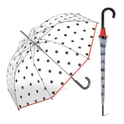 Parapluie cloche transparente pour femme - Pois noirs et bordure rouge