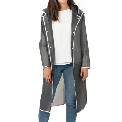 Impermeable+de+pluie+à+capuche+-+Lisere+blanc+et+Bandes+reflechissantes+à+l%27arriere+-+Taille+L+(170-175CM)+-+Gris