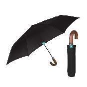 Mini parapluie pliant pour femme - Système d'ouverture automatique - Avec poignée courbée en bois - Noir