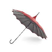 Parapluie long pour femme - Parapluie pagode - Bord festonné rouge