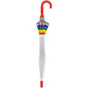Parapluie cloche Enfant - Baleines sécurisées - Parapluie transparent avec bordure ARC-EN-CIEL Phosphorescente - Poignée rouge