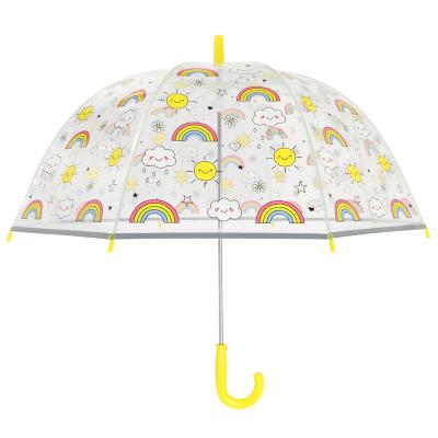 Parapluie cloche transparent enfant - Bordure réfléchissante pour une visibilité optimale la nuit - Sécurité renforcée - Poignée jaune - Imprimé arc-en-ciel