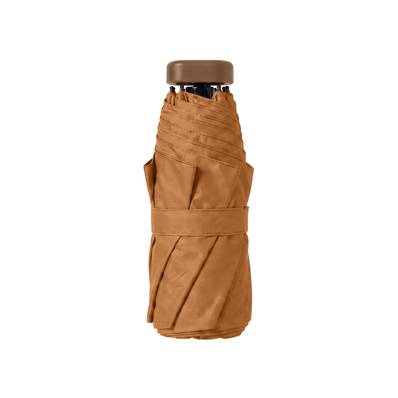 Ultra mini parapluie pliant pour femmes - Slim et léger - Résistant au vent - Avec protection UV - Avec sac smartphone assorti - Marron chameau