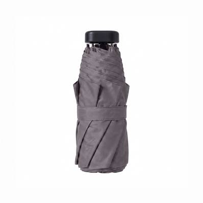 Ultra mini parapluie pliant pour femmes - Slim et léger - Résistant au vent - Avec protection UV - Avec sac smartphone assorti - Gris