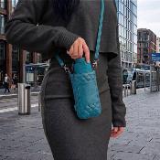 Ultra mini parapluie pliant pour femmes - Slim et léger - Résistant au vent - Avec protection UV - Avec sac smartphone assorti - bleu sarcelle