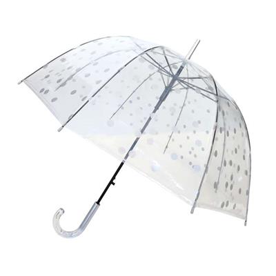 Parapluie cloche transparente - Ouverture automatique - Pois argentés
