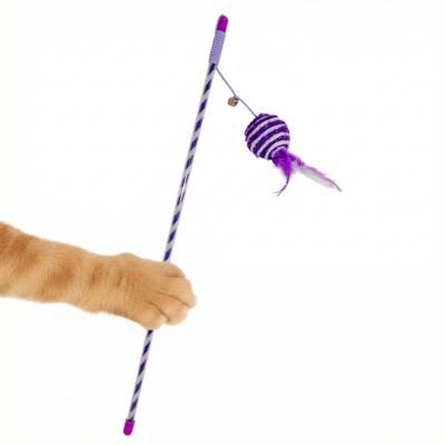 Duvoplus – canne à pêche pour chat, Canne à pêche de jeu avec balle à paillettes et plumes, Renforce le lien avec votre chat – 46x4x3,5cm – Couleur violet