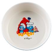 Duvoplus – Mangeoire Schtroumpfs Cuisinier en céramique pour chien et chat, idéale pour des repas généreux et amusants – 1000ml – 16,5x16,5x7cm – Blanc/Bleu