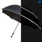 Parapluie tempête aérodynamique et réfléchissant - Double auvent - Résiste au vents de 100km/h -  Bordure réflechissante pour être visible la nuit- Noir