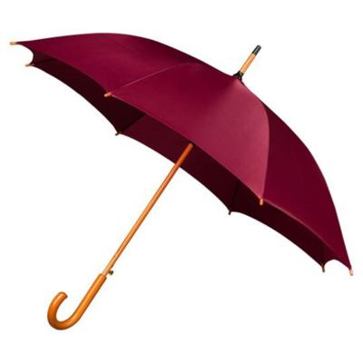 Parapluie long femme - Ouverture automatique - Manche et poignée canne bois - Bordeaux