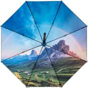 Parapluie long avec protection UV - Windproof - Système d'ouverture automatique - imprimé noir et montagne à l'intérieur