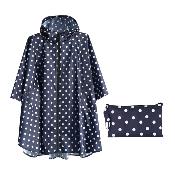 Imperméable femme – Bleu à pois blancs – Grandes poches, cordon de serrage élastique à l'encolure et sac de rangement