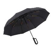 Parapluie Pliant pour Femme et Homme - 10 Baleines en Fibre de verre - Système d'ouverture Automatique - Résistant au vent - Poignée à Boucle - Noir