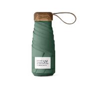 Mini parapluie pliant - Parapluie cinq volets - Protection UV - Léger et compact - Manche oblat en bois avec housse en tissu - Vert prune