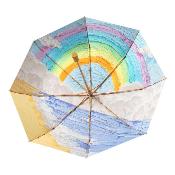 Parapluie pliant automatique pour femme - Parapluie à trois volets - Revêtement argenté - Intérieur arc-en-ciel *