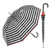 Parapluie cloche transparente pour femme - Rayures noires et bordure rouge