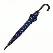 Parapluie Long - Poignée Courbée pour Femme et Homme - 16 baleines en Fibre de Verre - Résistant au vent - Manche en Bois - Bleu Marine