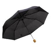 Parapluie Pliant pour Femme et Homme - 8 Baleines en Fibre de Verre - Parapluie Pliant à Trois Volet - Poignée en Bois - Noir