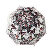 Parapluie droit cloche transparent - Design papillon avec poignée vin rouge