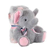 Couverture bébé avec peluche éléphant - Plaid Gris Rose avec Doudou Éléphant - 120 x 80 cm - 0 à 3 ans