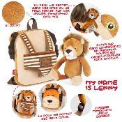 Sac à dos réversible Lenny Lion pour enfants - Peluche amovible - Bretelles réglables et souples - Mini sac de voyage mignon - Taille unique