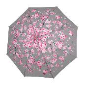 Parapluie écologique automatique pour femme - Fabriqué en tissu RPET et manche en bois - Grande protection de 102 cm de diamètre - Fleur de pêcher