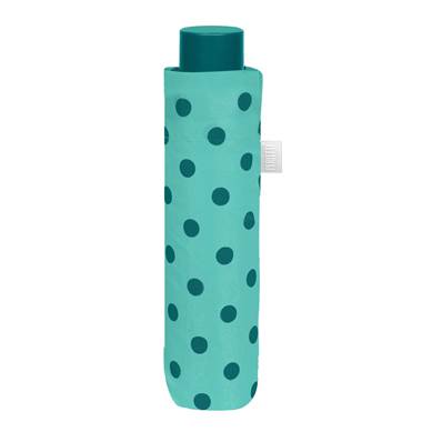 Mini parapluie pliant pour femme - Résistant au vent - À pois - Bleu Aqua