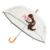 Parapluie cloche transparent enfant - Dinosaure rigolo -  Bordure réflechissante pour être visible la nuit - Transparent avec poignée orange