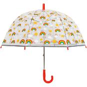 Parapluie cloche Enfant - Baleines sécurisées - Parapluie transparent avec motif ARC-EN-CIEL et Bordure Phosphorescente - Poignée rouge