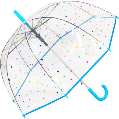 Parapluie cloche transparent pour femme - Ouverture automatique - Poignée bleue - Points colorés