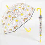 Parapluie cloche transparent enfant - Bordure réfléchissante pour une visibilité optimale la nuit - Sécurité renforcée - Poignée jaune - Imprimé arc-en-ciel