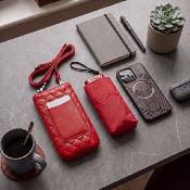 Ultra mini parapluie pliant pour femmes - Slim et léger - Résistant au vent - Avec protection UV - Avec sac smartphone assorti - Rouge