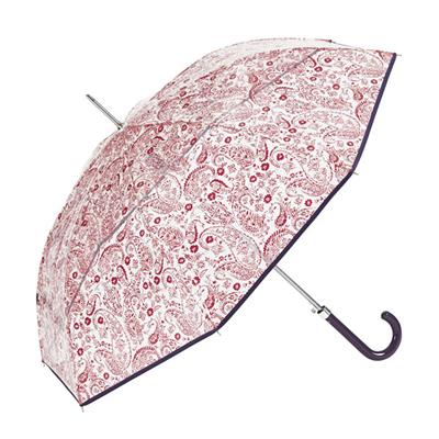 Parapluie transparent femme - Ouverture automatique - Résistant au vent - Motifs Paisley rouges