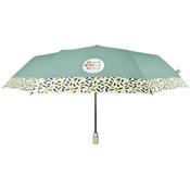 Parapluie pliant et écologique pour femme - Ouverture automatique - Large protection 96 cm - Vert avec Bordure à motif