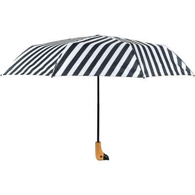 Parapluie pliant femme - Rayures noir et blanc - Poignée tête de canard