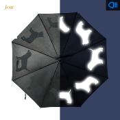 Parapluie automatique long - Protection extra large de 104 cm - Noir avec imprimé chien réfléchissant