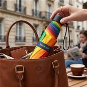 Mini parapluie pliant - Poignée à bouton - Résistant au vent - Arc-en-ciel