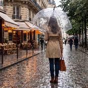 Parapluie cage à oiseaux transparent pour femme - Système d'ouverture automatique - Blanc Cœur