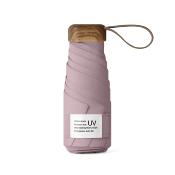 Mini parapluie pliant - Parapluie cinq volets - Protection UV - Léger et compact - Manche oblat en bois avec housse en tissu - Rose pâle