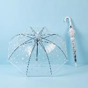 Parapluie Cloche Transparent pour Enfant - Système d'ouverture Automatique - 8 Baleines en Fibre de Verre - Poignée Confortable - Motifs d'étoiles