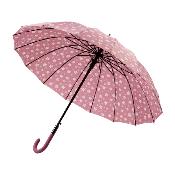 Parapluie Long - Poignée Courbée pour Femme et Homme - 16 baleines en Fibre de Verre - Résistant au vent - Manche en Bois - Rose Pale