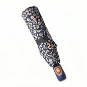 Parapluie Pliant pour Femme - Système d'ouverture Automatique - 8 Baleines en Fibre de Verre - Parapluie Pliant à Trois Volet - Résistant au vent - Poignée en Bois - Bleu Foncé