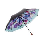 Parapluie Pliant pour Femme - Ouverture Manuel - 8 Baleines en Fibre de Verre - Parapluie Pliant à Trois Volet - Auvent à Revêtement Noir avec Poignée en Bois - Hortensia
